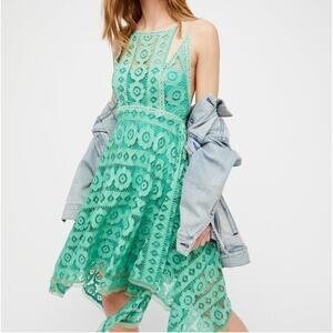 Free People handkerchief hem green lace dress
